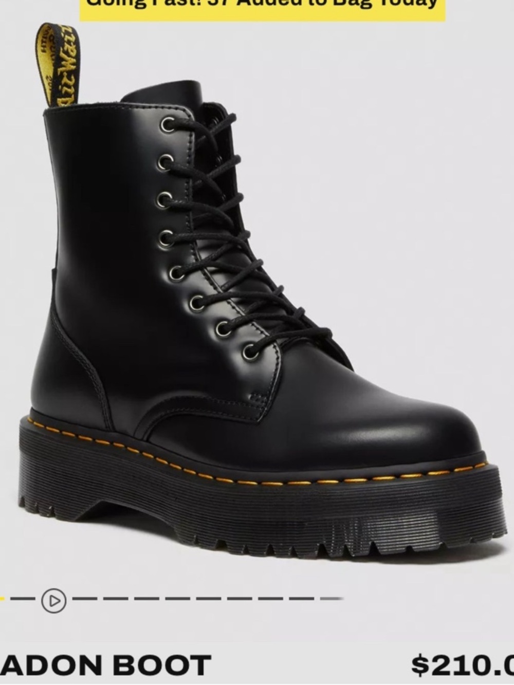 Dr. Martens Jadon Black Leather Platform Combat Boots size 7 EUC